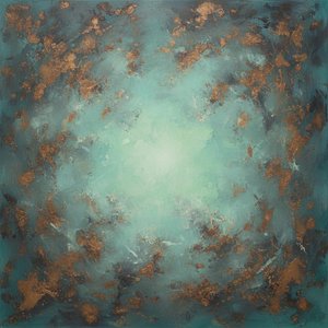 Nucleo Radiante Di Bronzo Ossidato In Una Nebulosa Verde Petrolio Vorticosa — Christian Noiret
