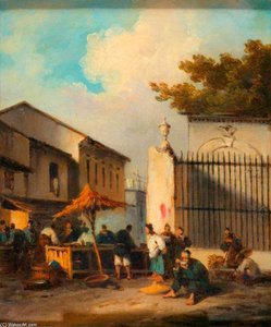 Chinese Street Scene With Figures — George Chinnery