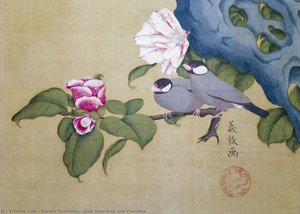Java Sparrows And Camellia — Satake Yoshiatsu