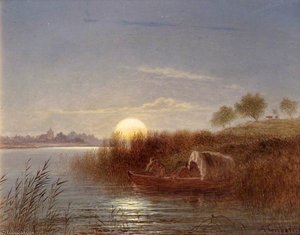 River Scene By Moonlight