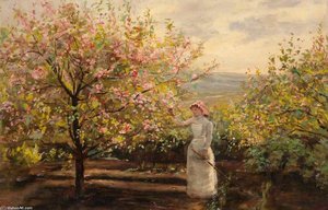 Spring Landscape With A Woman Picking Blossom — Alexander Ignatius Roche