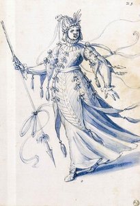 Dessin De Costume D'une Femme Portant Une Lance — Giuseppe Arcimboldo