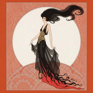 Crimson Stippled Field With Silhouetted Figure In Gold Filigree — Valentin Laurent De Courcey, Art Deco