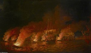 French Fire Ships Attacking The English Fleet Off Quebec
