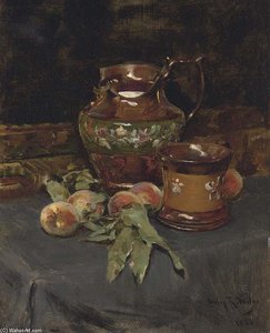 Still Life With Lusterware And Peaches