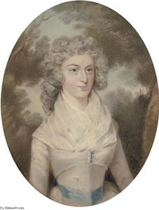 Portrait Of A Lady, Half-length, In A Romantic Landscape — Hugh Douglas Hamilton