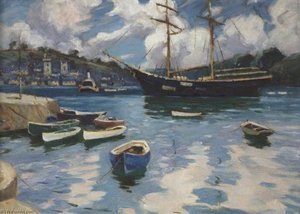 Harbour Scene with Large Sailing Vessel and Small Craft