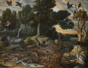 Landscape With Birds And Fishes — Francis Barlow