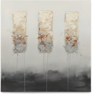 Monolithic Shadows In Slate And Rust: A Meditative Triptych Of Eternal Silence — David Moreau, Contemporary Abstract