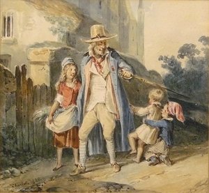 A Walk In The Old Man With Three Children — Nicolas Toussaint Charlet