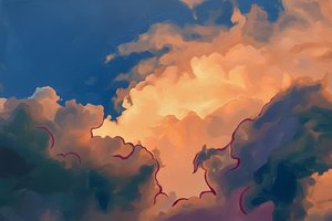 Cerulean Radiance: An Ephemeral Horizon In Crimson Outline — Jacques Villedieu, Pop Art
