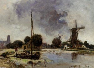 A Sailboat Moored On The Bank Of A Stream — Johan Barthold Jongkind