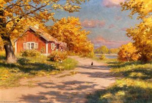 House In Autumn Landscape — Johan Krouthén