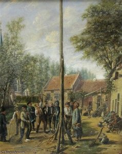 Villagers Around A May-pole
