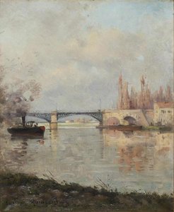 Le pont de Chatou, un remorqueur Vue depuis l'Ile sur Rueil Malmaison