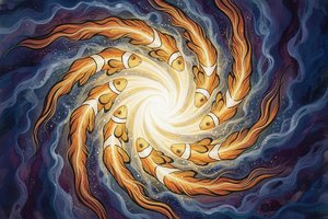 The Empyrean Vortex: A Visionary Dance Of Amber And Abyss — Jacques Villedieu