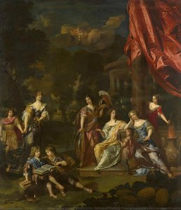 Allegorizing Group Portrait of the Children of Diederic Pietersz van Leyden van Leeuwen, Burgomaster of Leiden, and Alida Paets, Daniël Mijtens (II), 1679