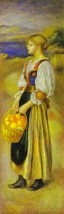 La jeune femme avec un panier d'orange