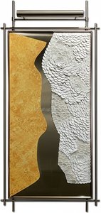 Handcrafted Oil Painting On Canvas, Abstract Face Profile In Golden Yellow, White, And Silver With Dark Brown Accents, Mounted On Sleek Silver Metal Frame