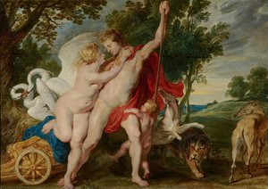 Venus intentando impedir que Adonis parta a la caza