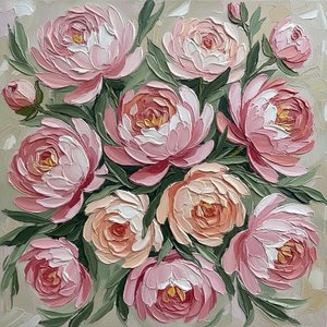 Ethereal Bloom In Rose And Sage: A Monumental Impasto Floral Masterpiece