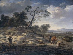Landscape With Cattle On A Country Road — ヤン・ヤンスス・ワインツ