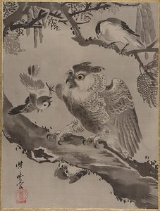 Owl Mocked By Small Birds — Kawanabe Kyōsai