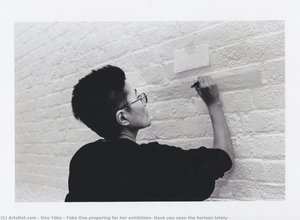 Yoko Ono preparing for her exhibition, Have you seen the horizon lately?