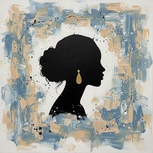 Ethereal Silhouette Amidst Textured Azure Depths And A Gilded Cosmic Halo