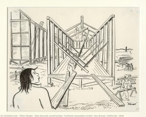 Costruzione Di Nuovi Baraccamenti, Tanforan Assembly Center, San Bruno, California, 1942 — Miné Okubo