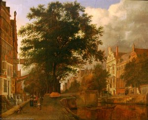 Veduta fantastica di Amsterdam con fossato