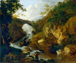 Fishermen by a Stream in a Rocky Landscape