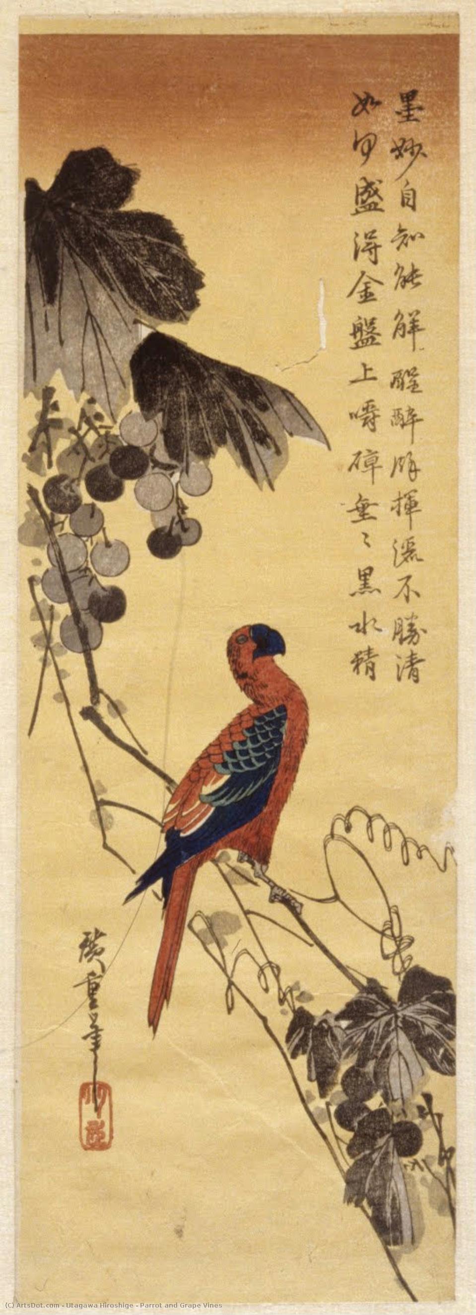 Pappagáj És Szőlő Ágak — Hiroshige