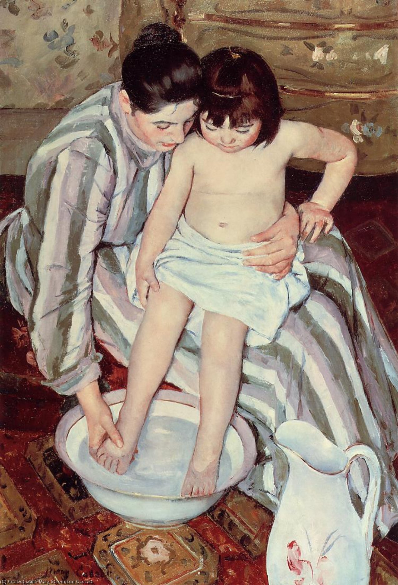 Mary Stevenson Cassatt Japanese Woodblock Prints Intimate Scene, Soft Lighting, Pastel Colors Impressionism Domestic Life, Motherhood, Bathing Child The Child's Bath 1893 — Mary Stevenson Cassatt