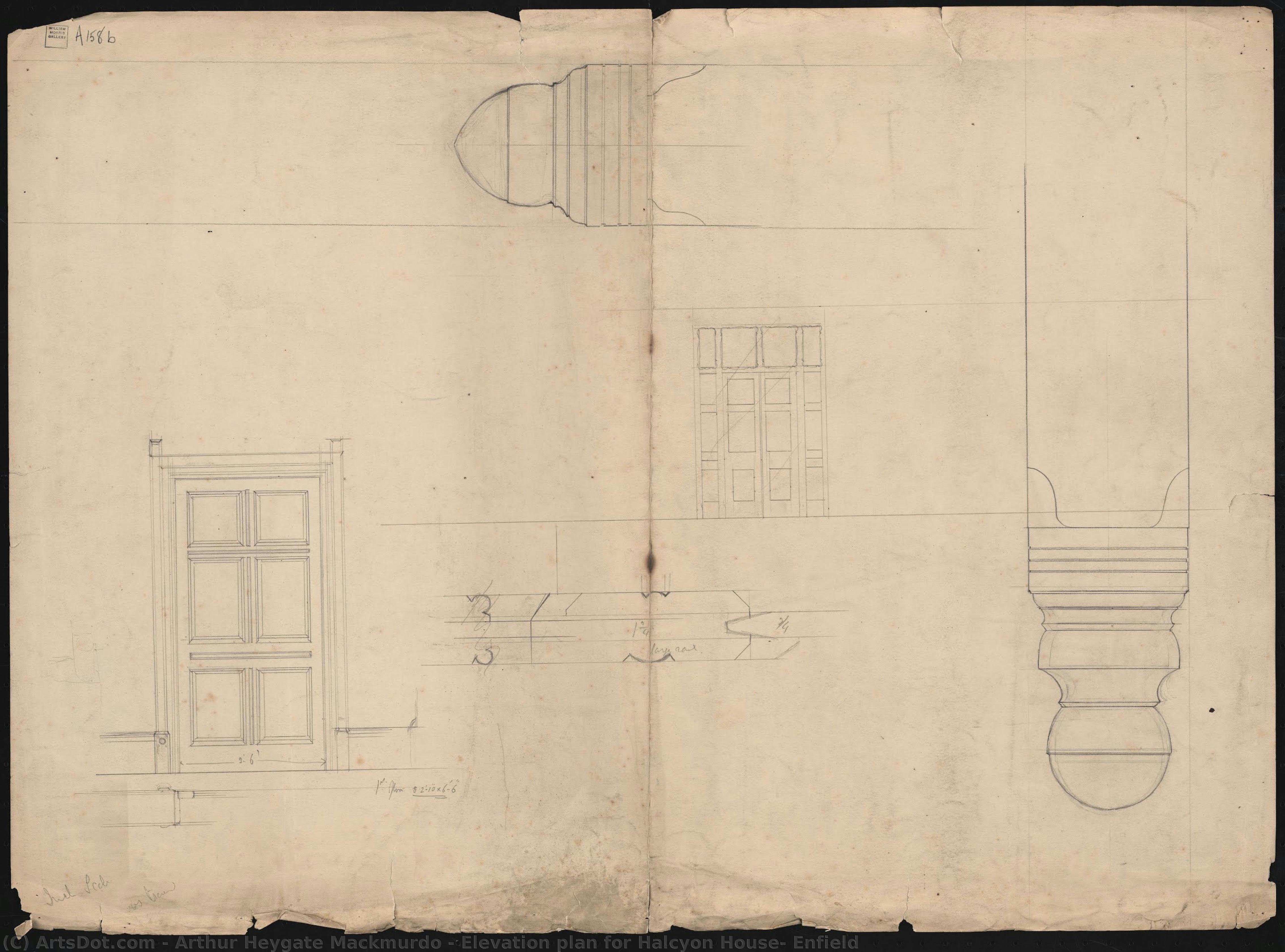 Elevation Plan For Halcyon House, Enfield — Arthur Heygate Mackmurdo