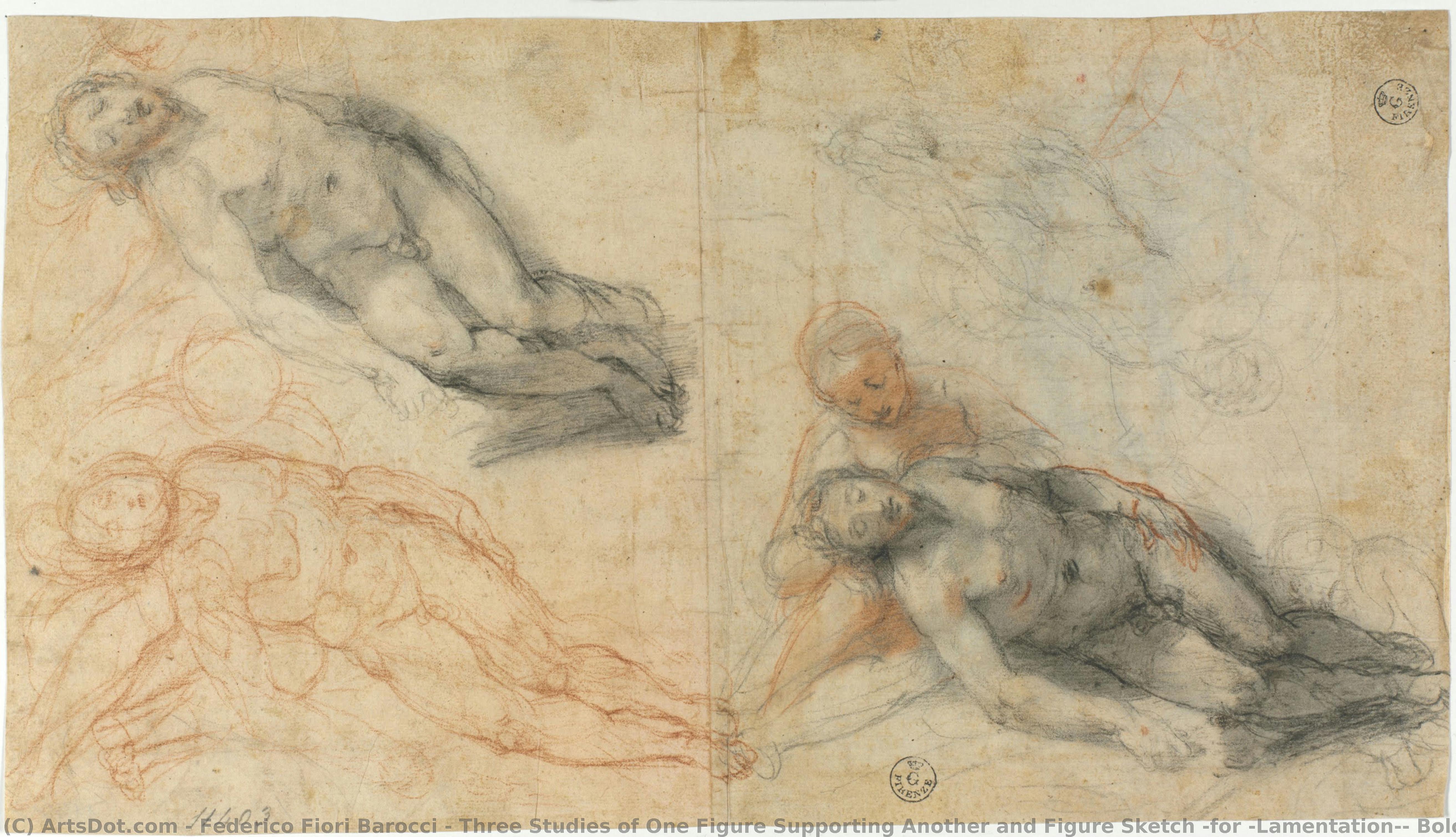 Three Studies Of One Figure Supporting Another And Figure Sketch (for “lamentation”, Bologna, Palazzo D’accursio) — Federico Fiori Barocci