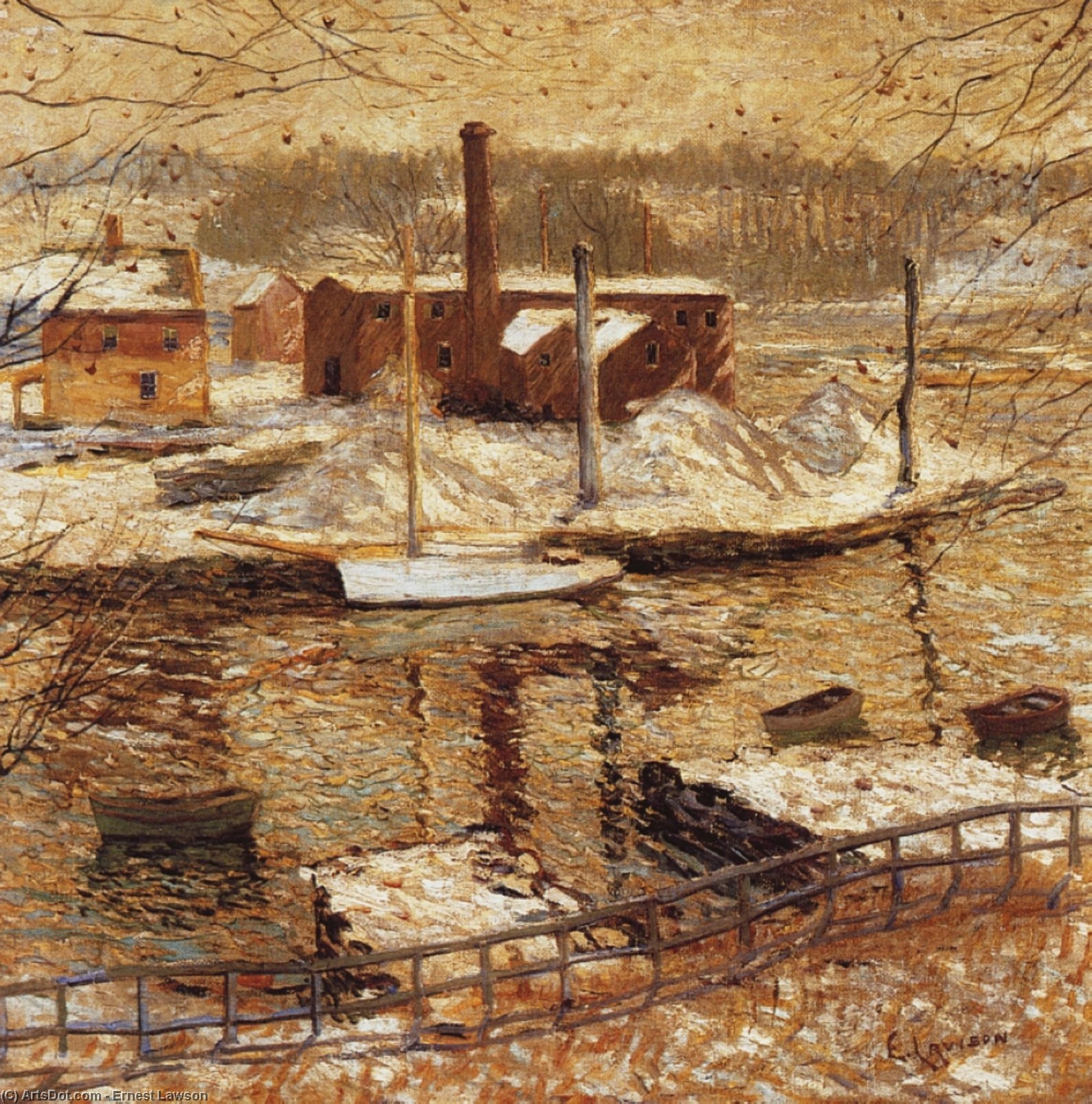 River Scene In Winter — Ernest Lawson