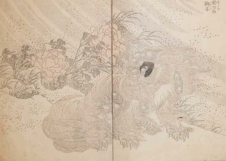 Shishi Lion In The Wind — Hokusai Katsušika