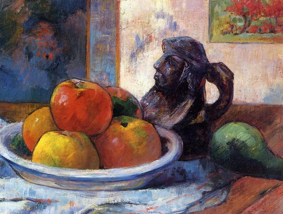 Still Life With Apples, Pear And Ceramic Portrait Jug — Eugène Henri Paul Gauguin
