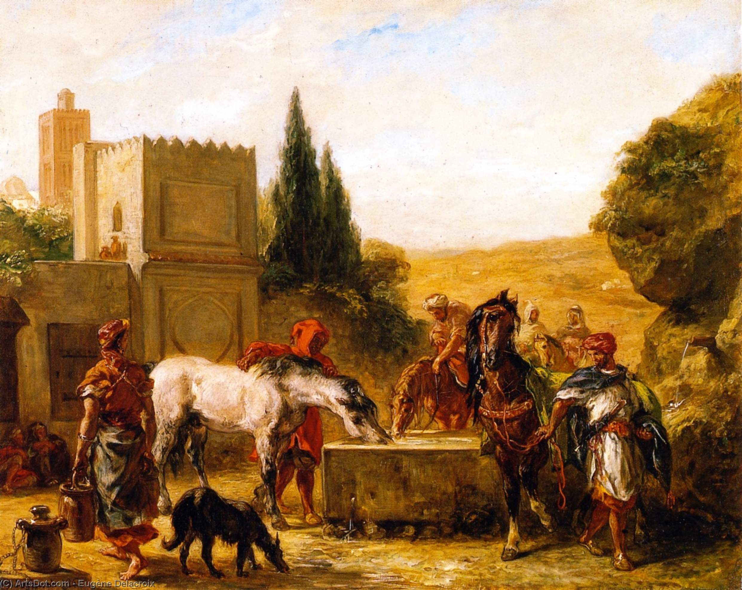 Pferde An Einem Brunnen — Eugène Delacroix