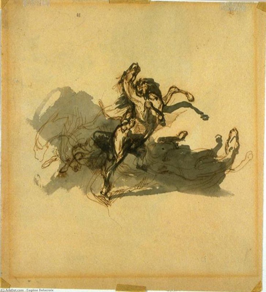 Lion Attacking A Horse : La Lutte Du Lion Et Du Cheval — Eugène Delacroix