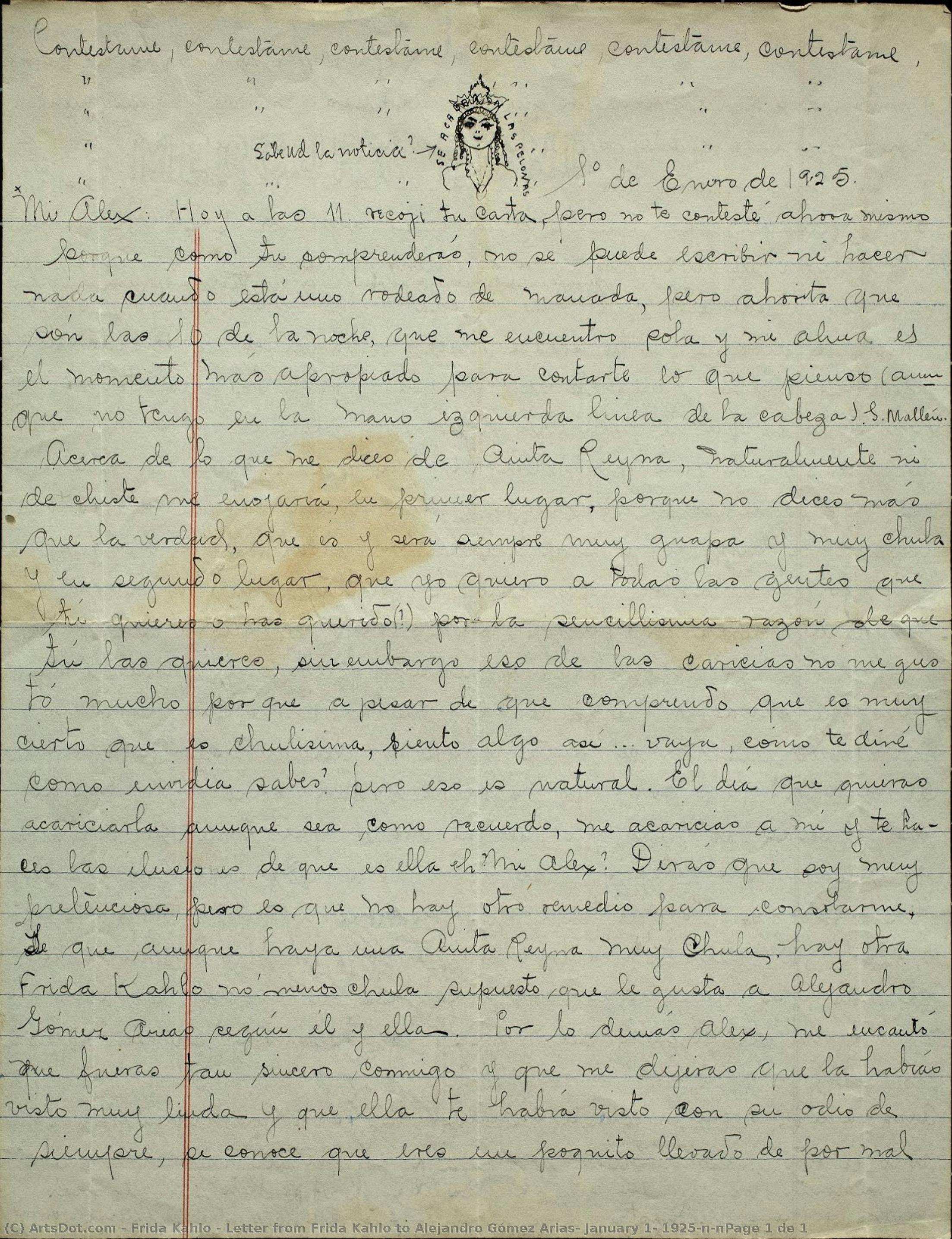 Letter From Frida Kahlo To Alejandro Gómez Arias, January 1, 1925\n\npage 1 De 1 — Frida Kahlo