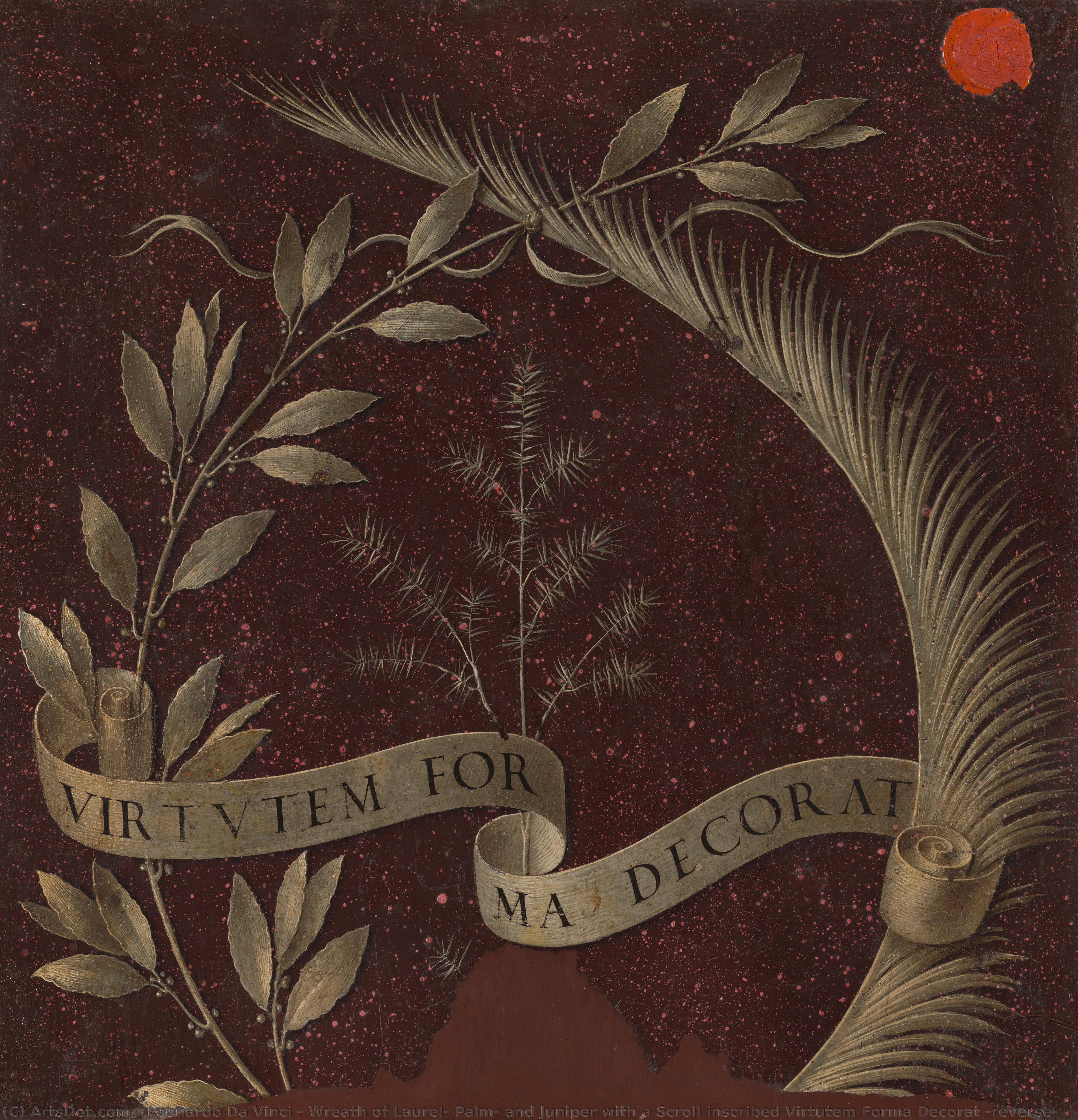 Wreath Of Laurel, Palm, And Juniper With A Scroll Inscribed Virtutem Forma Decorat [reverse] — Leonardo Da Vinci
