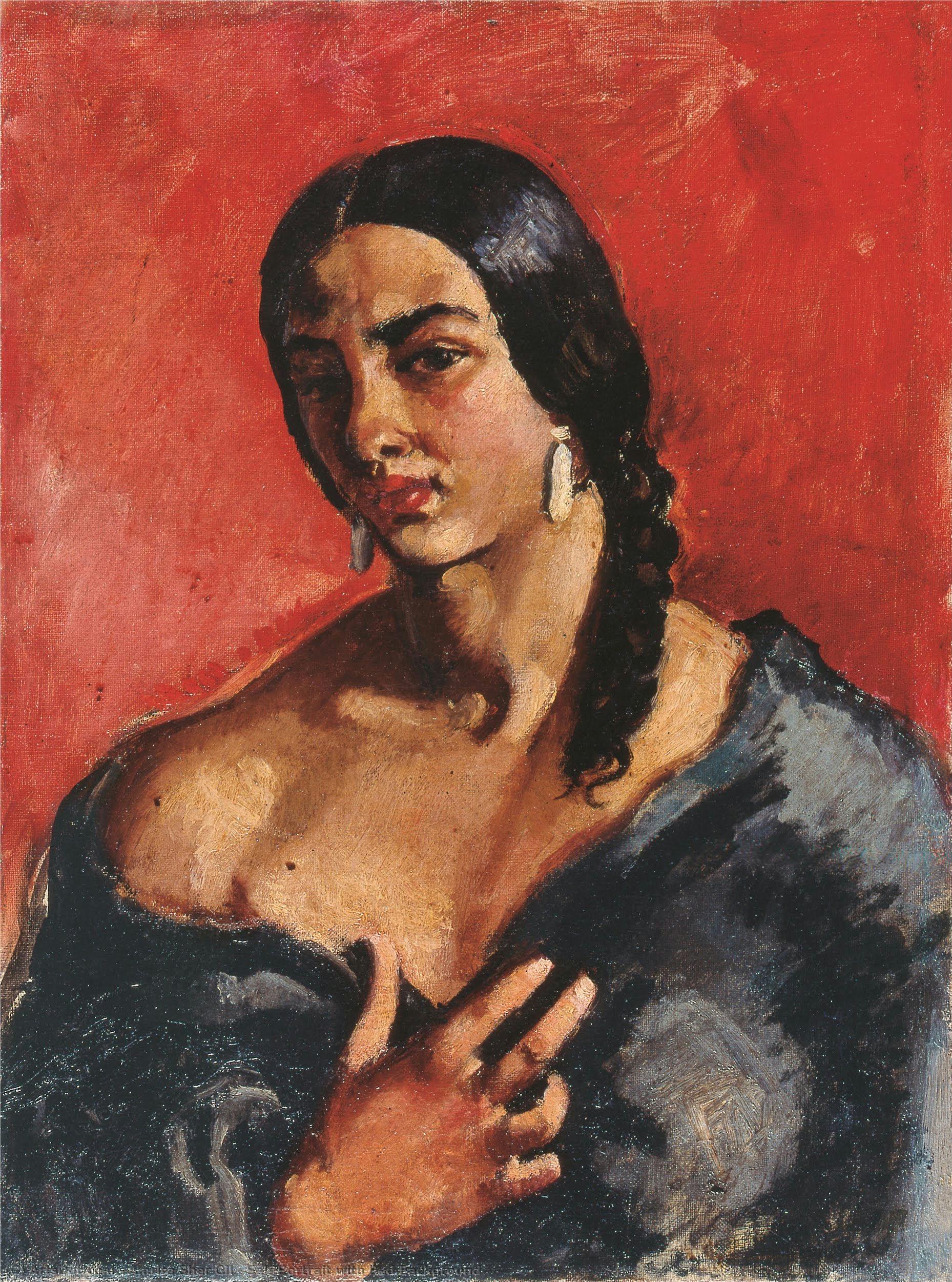 Self-portrait With Red Background — Amrita Sher-gil