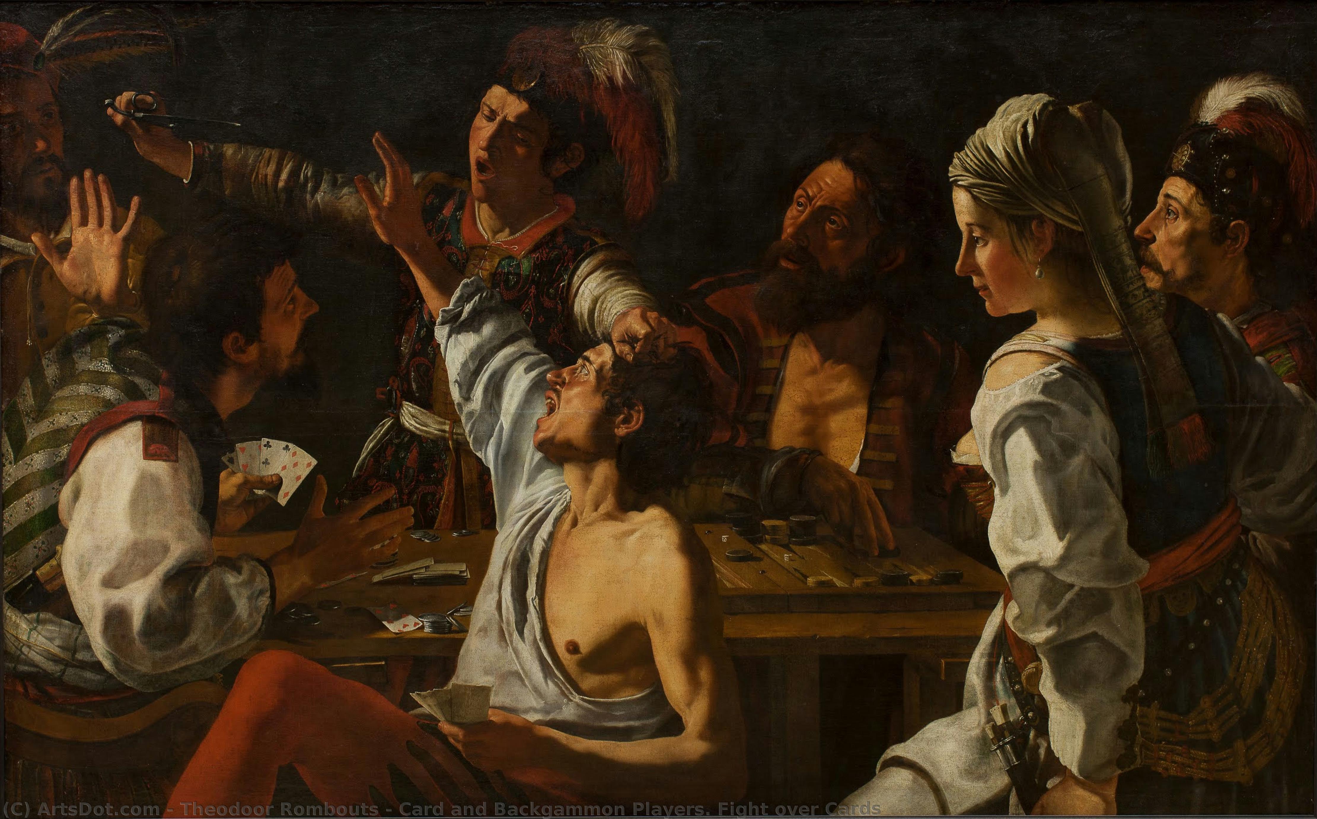 Card And Backgammon Players. Fight Over Cards — Theodoor Rombouts