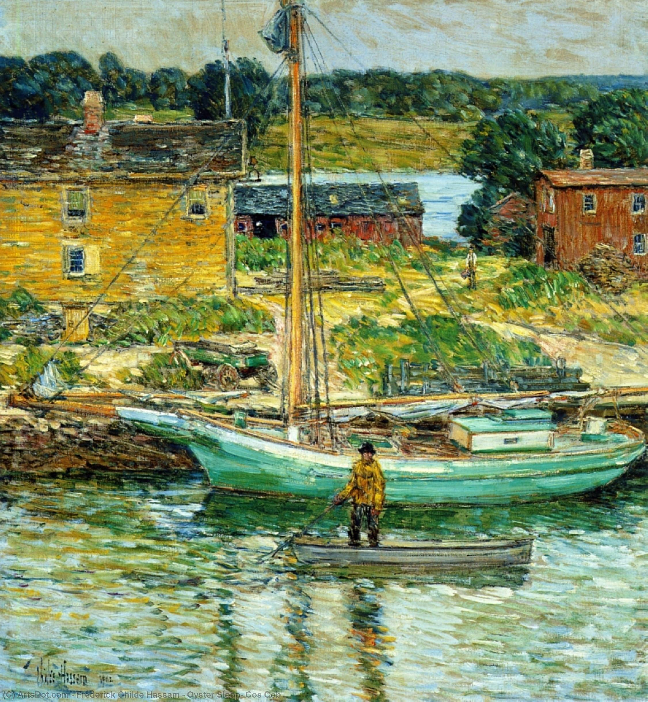 Oyster Sloop, Cos Cob — Frederick Childe Hassam