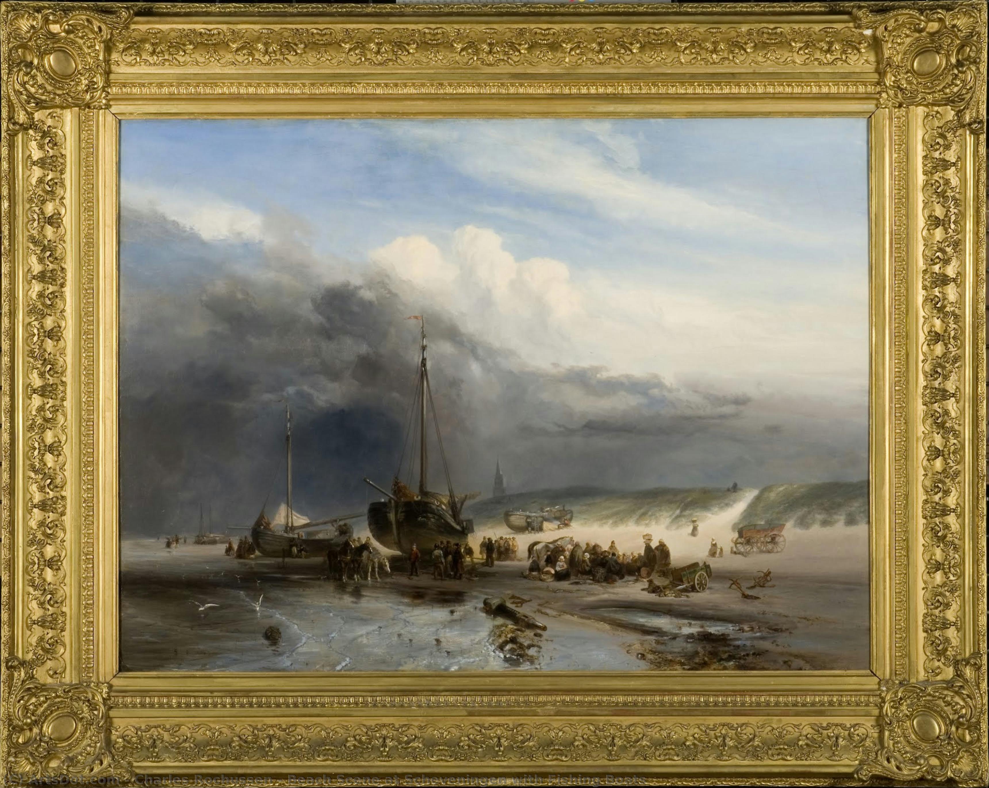 Scena Sulla Spiaggia Di Scheveningen Con Barche Da Pesca - Charles Rochussen — Charles Rochussen