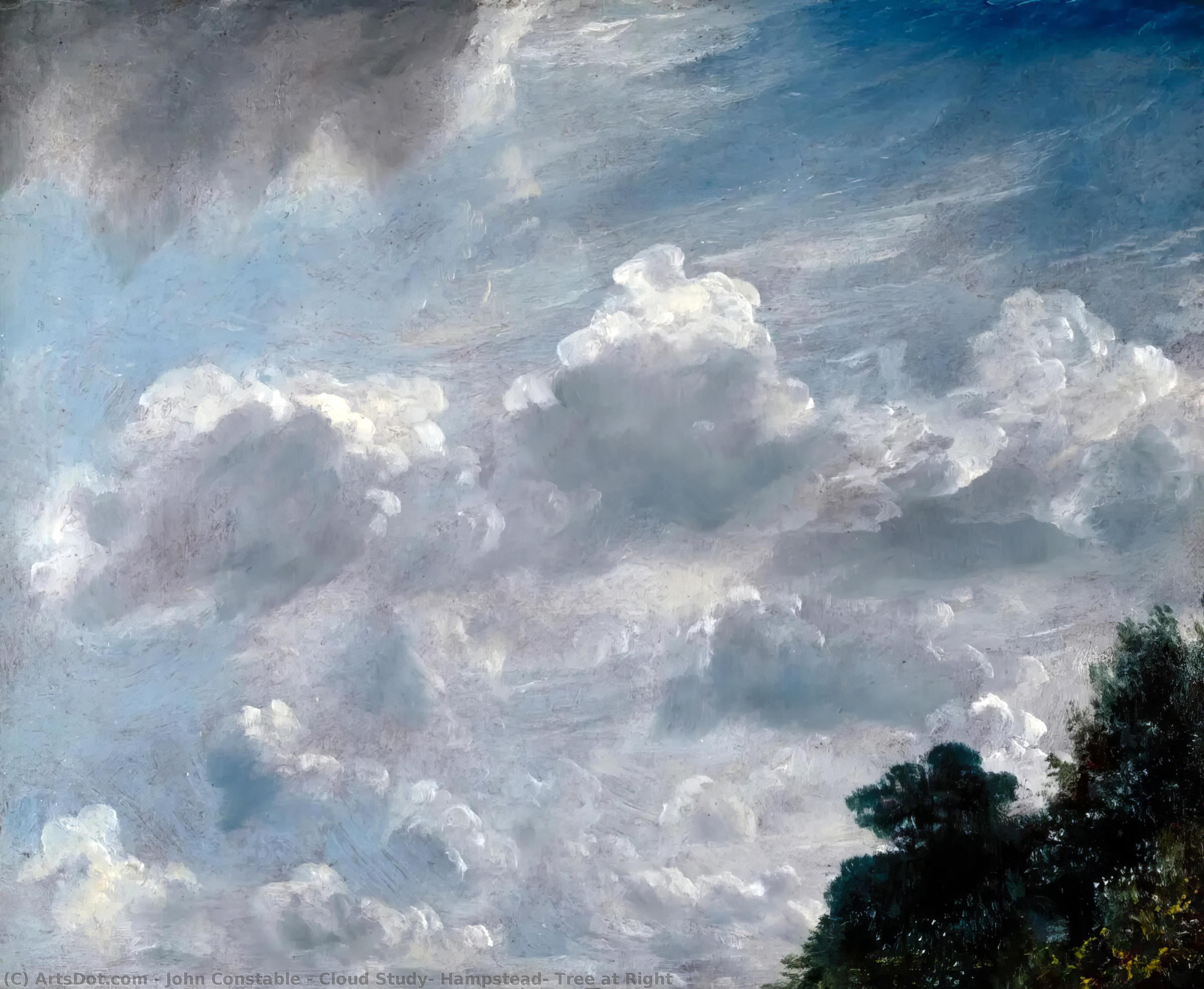 Cloud Study, Hampstead, Tree At Right — John Constable