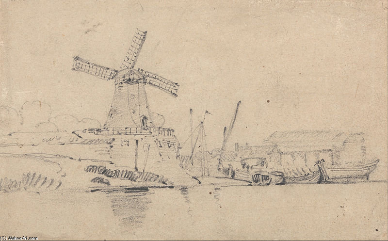 River And Windmill — John Sell Cotman