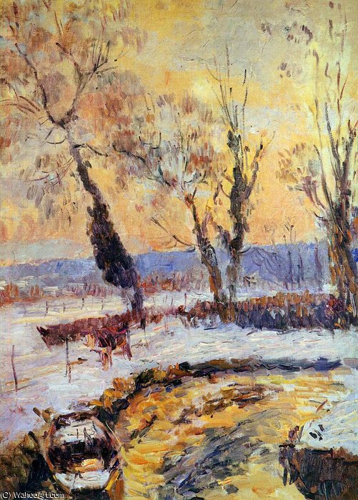 Snow At Sunset Sun — Albert-charles Lebourg
